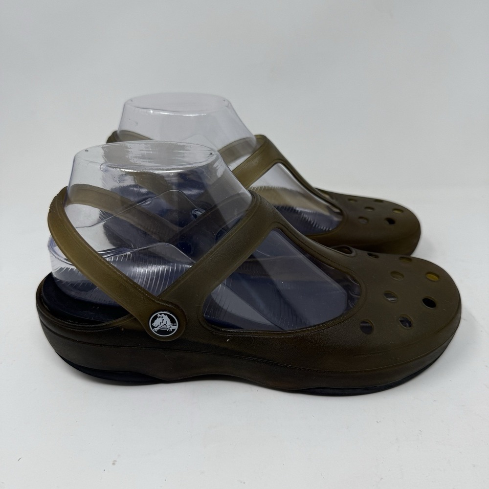 Crocs Carlie T Strap Mary Jane Women's Clogs Mules Dark Grey Comfort Size 8